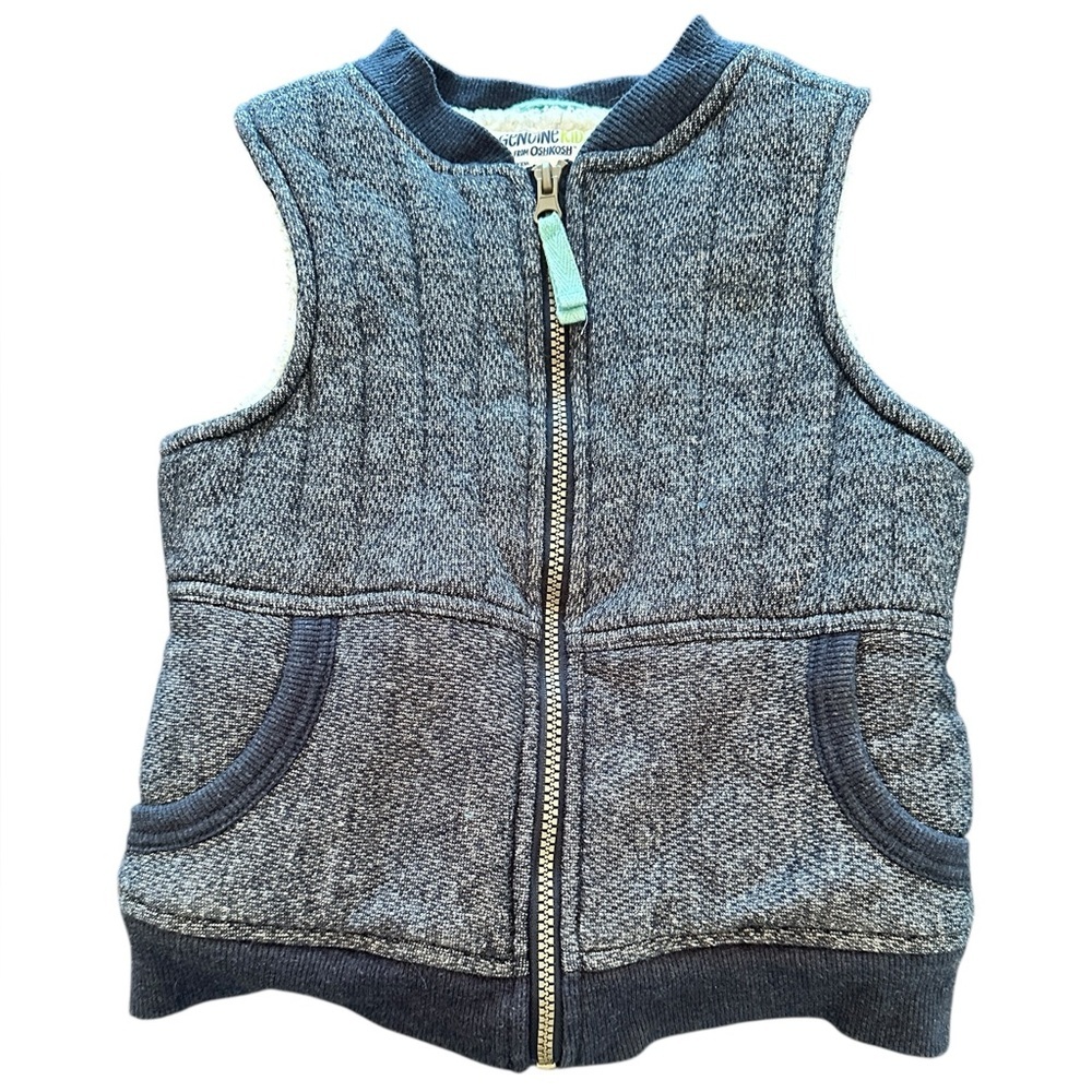 Genuine Kids OshKosh Vest Toddler 5T Navy Blue Excellent Faux Fur Lined Quilted